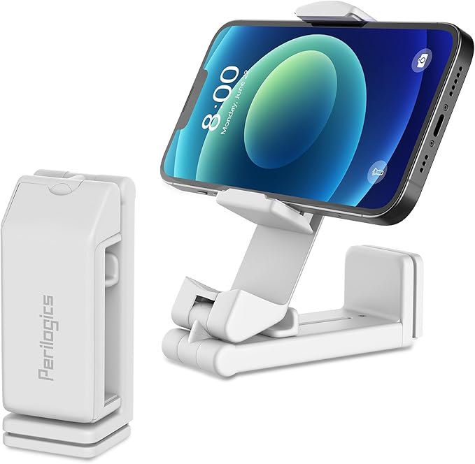 Perilogics Airplane Phone Holder Mount Universal in Flight Hands Free Viewing with Multi-Directional Dual 360 Degree Rotation (White)