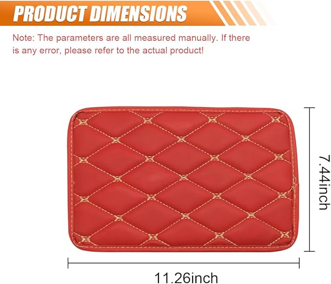 Leather Center Console Cover for Cars, Waterproof Arm Rest Box Protective Cover Car Center Console Cushion Pad, Universal Middle Console Armrest Pad Cover for Most Vehicles (Red/Beige)