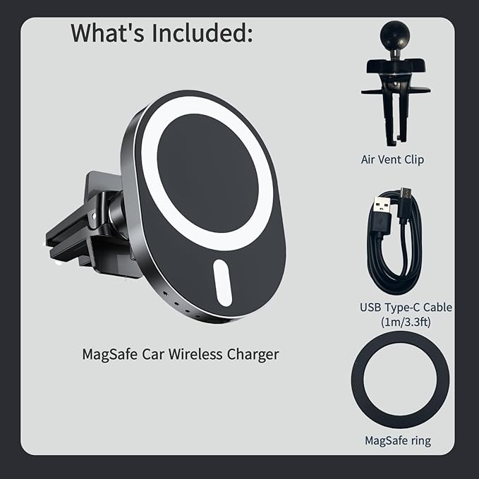 AOUXSEEM for MagSafe Car Charger Mount,15W Fast Charging,20xN55 Magnets,Car Phone Holder Wireless Car Charger Magnetic Phone Holder for iPhone 17/16/15/14/13/12/Pro/Plus/Max Samsung Galaxy S Series
