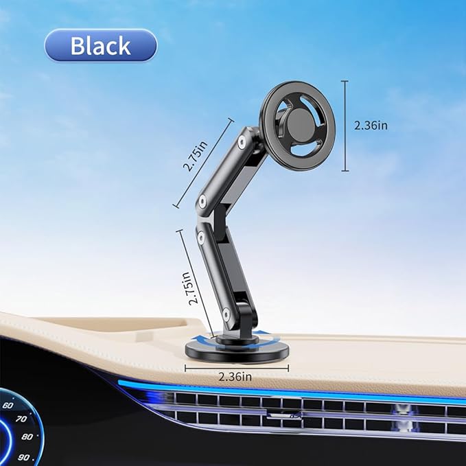Magnetic Cell Phone Holder Universal 360 Rotation Adjustable Foldable Rotating Magnetic Holder Car Phone Bracket Magnet Mount (Black)
