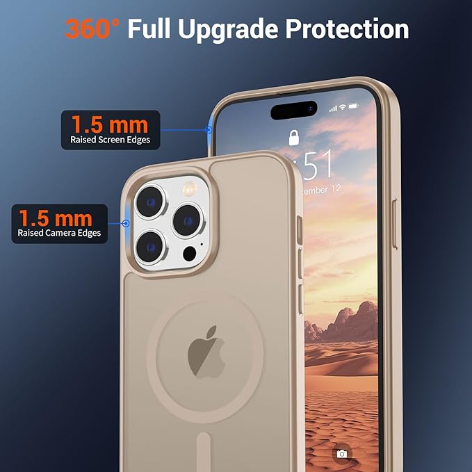 SUPFINE Magnetic for iPhone 14 Pro Max Case(Compatible with MagSafe)(Military Grade Drop Protection) Slim Translucent Matte Shockproof with Anti-Fingerprint Phone Case,Desert Gold