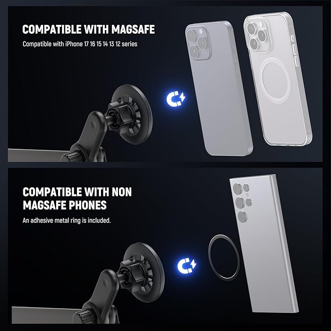 NEEWER Entry Level Version Magnetic Phone Holder Mount for Your Car Compatible with Tesla Model 3 / Y Accessories, Compatible with MagSafe iPhone Samsung Huawei Android for Video Recording, YW-145A