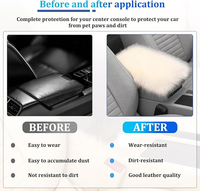 Car Center Console Cover, Fluffy Soft Vehicle Middle Console Arm Rest Cushion Pad, Furry Automotive Interior Armrest Seat Box Protector Decoration Accessories, Universal Fit (Light Beige)