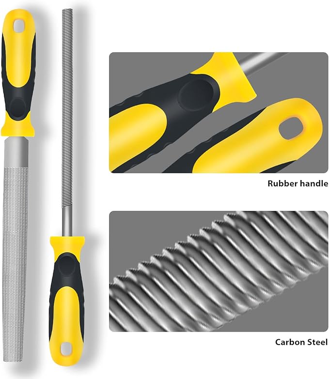 Steel File,Metal File,Half-Round/Round Files and 6 pcs Needle Files with Storage Bag and Steel Brush for Woodwork, Metal, Leather and Plastic