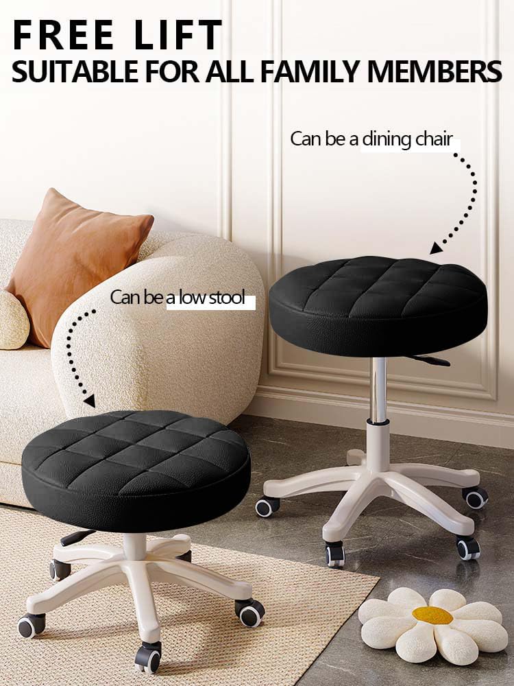 Small Chair Round Rolling Stool with Wheels PU Leather Height Adjustable Swivel Drafting Work SPA Salon Stools Home Office Chair,4 Pack