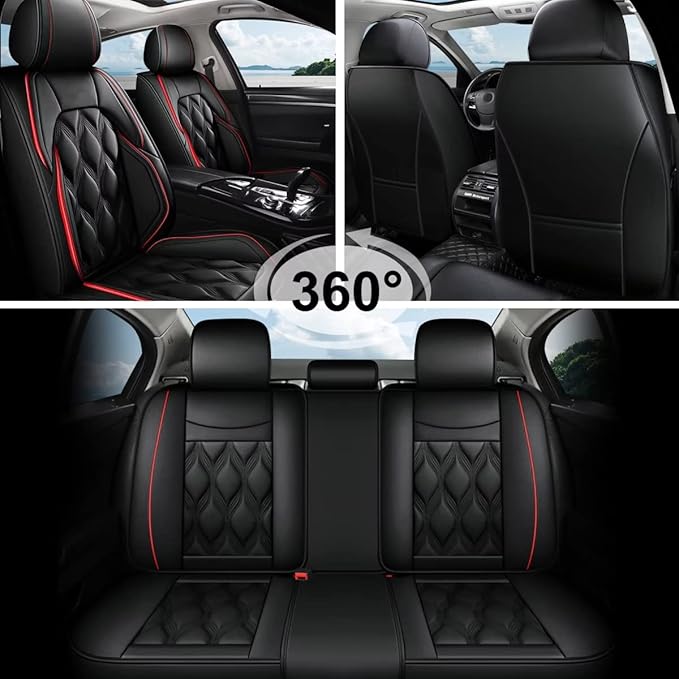 AOMSAZTO Car Seat Covers Full Set Fit for Hyundai Santa Cruz 2022-2026 Waterproof Faux Leather Car Seat Cushions Automotive 5 Seat Covers Set（Black&Redline）