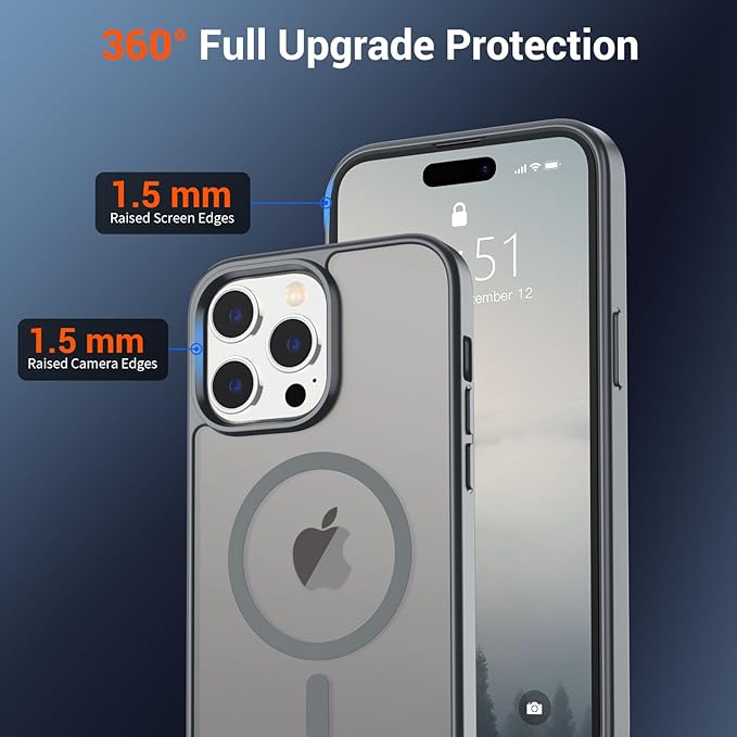SUPFINE Magnetic for iPhone 14 Pro Case (Compatible with MagSafe) (Military Grade Drop Protection) Slim Translucent Matte Shockproof with Anti-Fingerprint Phone Case,Gray
