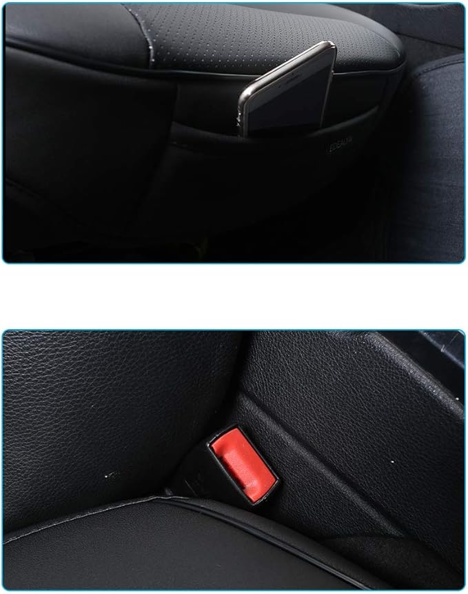 Car Seat Cushions Cover, 2pcs PU Leather Car Seat Covers Car Seat Protector for Car Driver and Passenger Seat Bottom (Width 20.8×deep 21×Thick 0.35 inch) (Black-B)