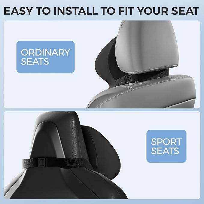 BEBAS Car Headrest Pillow, Ergonomic Neck Pillow with Memory Foam, Enlarged Surface for Head Neck Shoulder Support, Breathable Removeable Car Seat Pillow for Pain Relief(Black, 1 Pack)