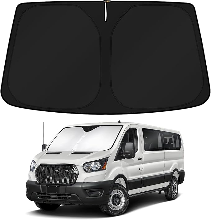 KUST Windshield Sun Shade for 2024 2025 2026 Ford Transit 350 Accessories Custom Fit Sunshade Sun Protector Foldable Blocks UV Rays Keep Cars Cooler