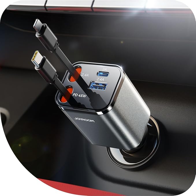 [2026 Ultra-Compact] JOYROOM Retractable Car Charger 84W Car Charger USB C for iPhone 16 17 Fast Charging, Car Accessories, Car Adapter Travel Essentials Gifts for Women Men, for iPhone 17 16 15 14 13