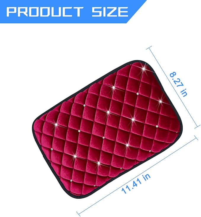 Mandark Bling Car Center Console Cover, Crystal Rhinestone Fluffy Automotive Armrest Seat Box Cushion Pad, Soft Comfortable Diamond Arm Rest Protection Mat, Universal Vehicle Accessories (Red)