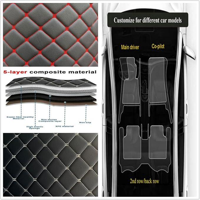 Custom Personalized Floor Mats for Cars - Luxury Full Coverage All Weather Mats, Anti-Slip Leather Mat Set, Fit for 99% of Cars, SUVs & Trucks (Purple, C-Double Color)