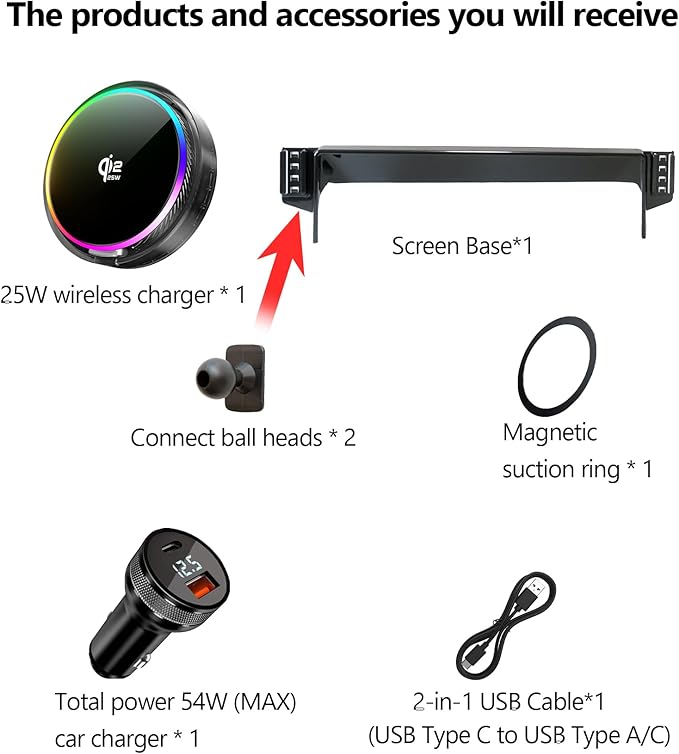 Qi2.2 25W Magnetic Car Mount Charger for 2024-2026 Toyota Tacoma/2025 2026 4Runner Accessories, for Fast Charging Cell Phone Holder 14 Inch Screen Fixed Clip with Cooling Fan＆54W Fast Adapter