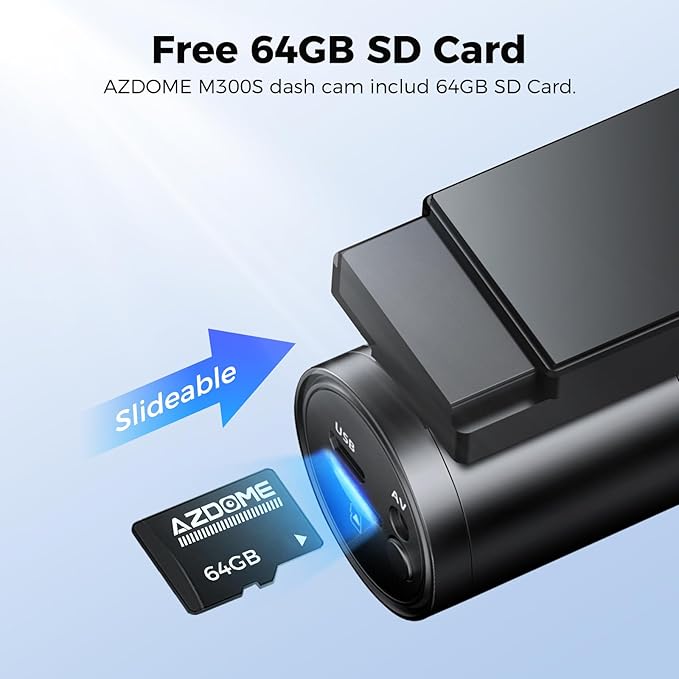 AZDOME M300S 4K Ultra HD Dual Dash Cam Front and Rear, Free 64GB Card, Built-in WiFi GPS Voice Control Car Camera, Night Vision, ADAS, 24 Hours Parking Monitor, Loop Recording (Matte Black)