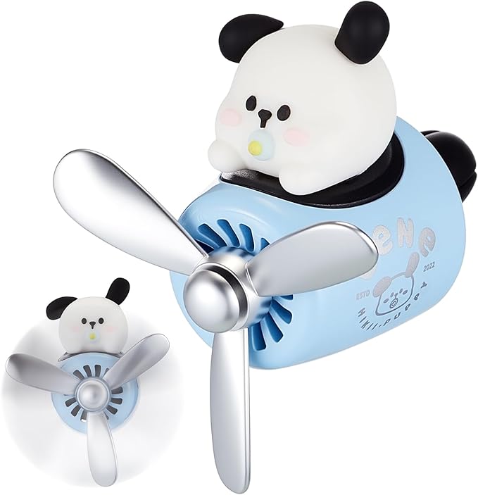 Tallew Car Air Freshener Cute Dog Car Vent Clip Diffuser with Rotating Propeller Outlet Vent 2.5" x 2.4" x 2.1" Easy to Install Included 2 Scents Aroma Tablets Aromatherapy Ornament Auto Accessories