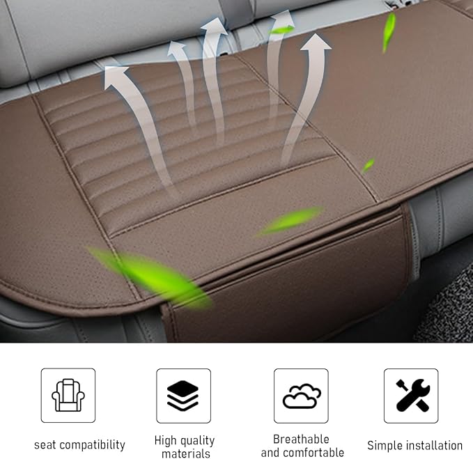 Car Back Seat Cover, Breathable PU Leather Rear Seat Cushion Protector with Storage Bag, Rear Bench Cover Pad Fits for 95% Vehicle, Universal Interior Car Accessories (Coffee, Rear)