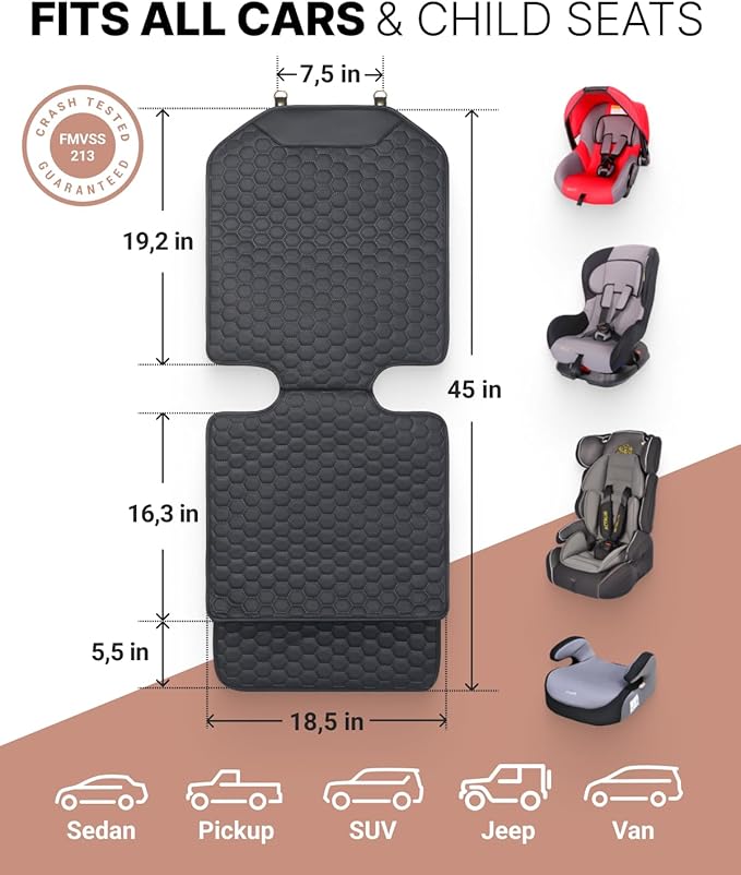 Owleys Set Seat Back Organizer & Car Seat Protector Hexy Waterproof & Non-Slip Protector for Child Car Cushion for Leather and Fabric Seats (Black 2pcs)