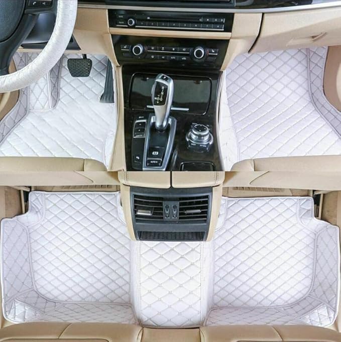 Custom Floor Mats for Cars fit 95% Sedan SUV Sports Car Full Coverage All Weather Men Women Pads Protection Non-Slip Leather Floor Liners (White)