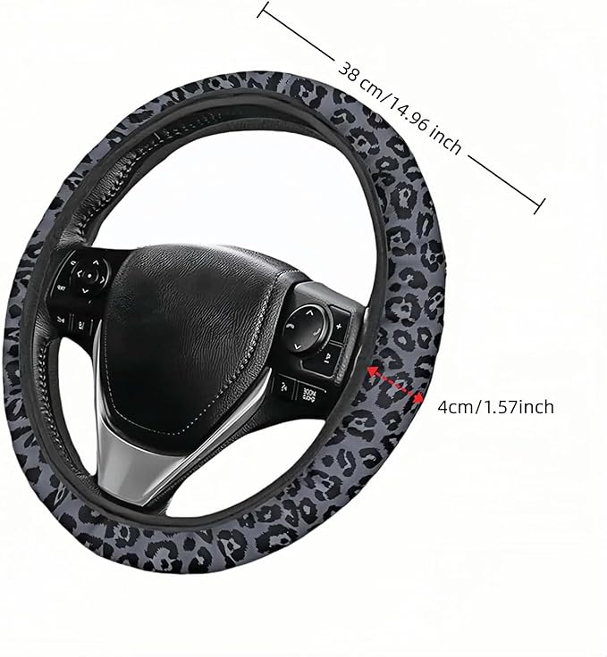 Leopard Print Steering Wheel Cover | Non Slip, Breathable Neoprene | Universal 15 Inch Fit (14.5"-15.5") | Comfort Grip | Fade Resistant | Easy Install-Comfort Grip for Cars, Trucks, SUVs