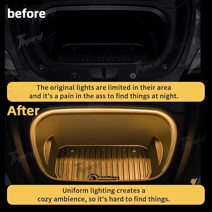 Tlyard Frunk Light Strip for Tesla Model 3 Highland 2024 2025 Accessories, Car Front Trunk Interior LED Ambient Atmosphere Lighting Bar Decoration 12V(Warm Light)