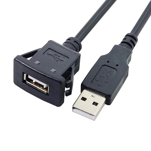 cablecc 1m Waterproof Single USB 2.0 Extension Latch Mount Car AUX Cable for Dashboard Panel