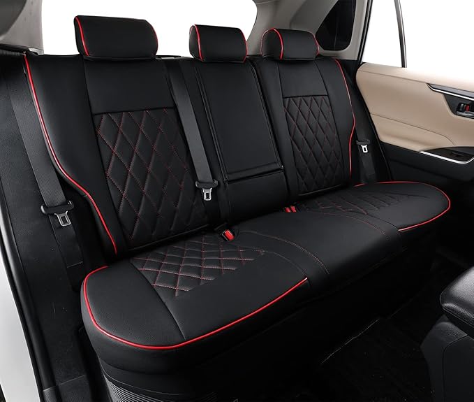 EKR Rav4 Seat Covers Custom Fit for Toyota Rav4 (Hybrid) LE/XLE Premium 2026, Leather Car Seat Cover Full Set for SUV,Faux Leather(Black with Red Piping)