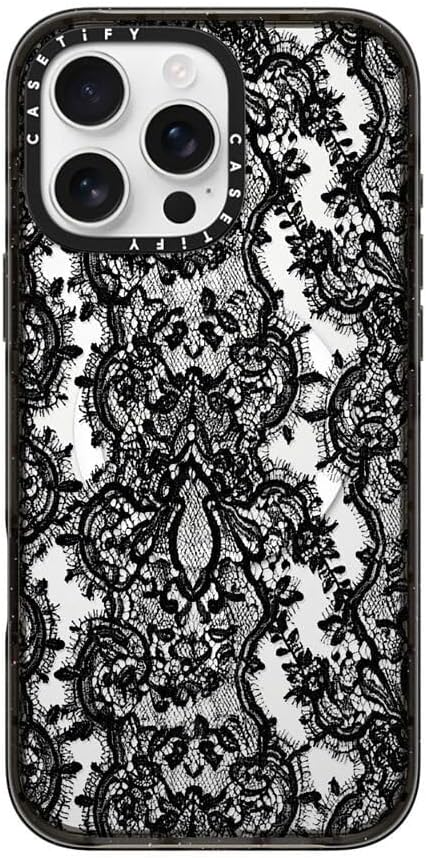 CASETiFY Impact Case for iPhone 16 Pro Max [8.2ft 4X Military Grade Drop Protection/Compatible with Magsafe] - Lace Pattern - Clear Black