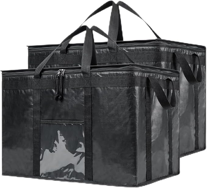 NZ home Insulated Bags for Food Delivery (3XL PRO) Grocery Shopping Cooler Bag, Pizza Delivery, Hot & Cold Catering Tote, Reusable, Foldable & Heavy Duty (2 Pack, Black)