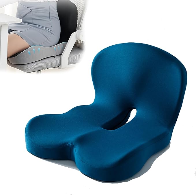 Back and Seat Cushion, Soothe+Cushion,Car Seats with Lumbar Support,Memory Foam Non Slip Skin with Back Support for Office Chair, Car (Navy Blue)