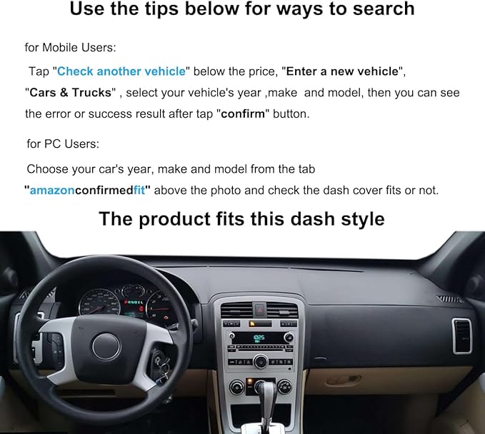 Yiz Dash Cover Mat Custom Fit for Chevrolet Chevy Equinox/Pontiac Torrent Dashboard Cover Pad Cap Carpet Potector J287 (Black)