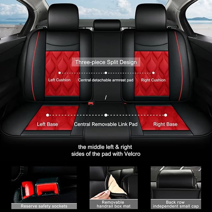 AOMSAZTO Car Seat Covers,Full Set 5 Seats Custom Fit for Jeep Patriot 2007-2017,Faux Leather Automotive Cushion Covers Seat Protector,Airbag Compatible Waterproof Black&Red