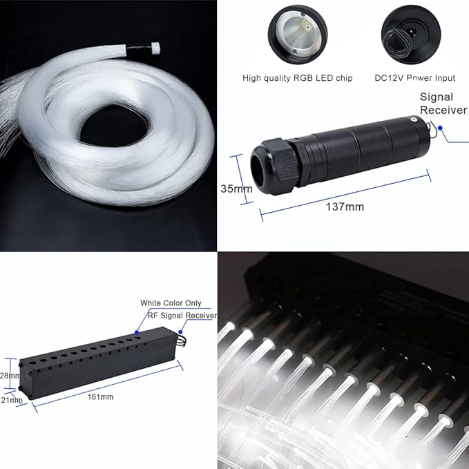 AZIMOM 6W RGBW 550pcs 0.03in 13.1ft Fiber Optic Starlight Headliner Kits with Meteor Shooting Star Fiber Strands Sound Activated Bluetooth/APP Remote Control Starlight