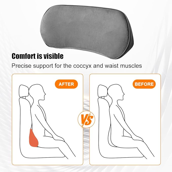 Car Lumbar Support Pillow, Memory Foam Vehicle Seat Lower Back Support Cushion for Back Pain Relief & Sciatica, Comfortable Auto Driver Seat Pad, Universal for Vehicles (Dark Gray)