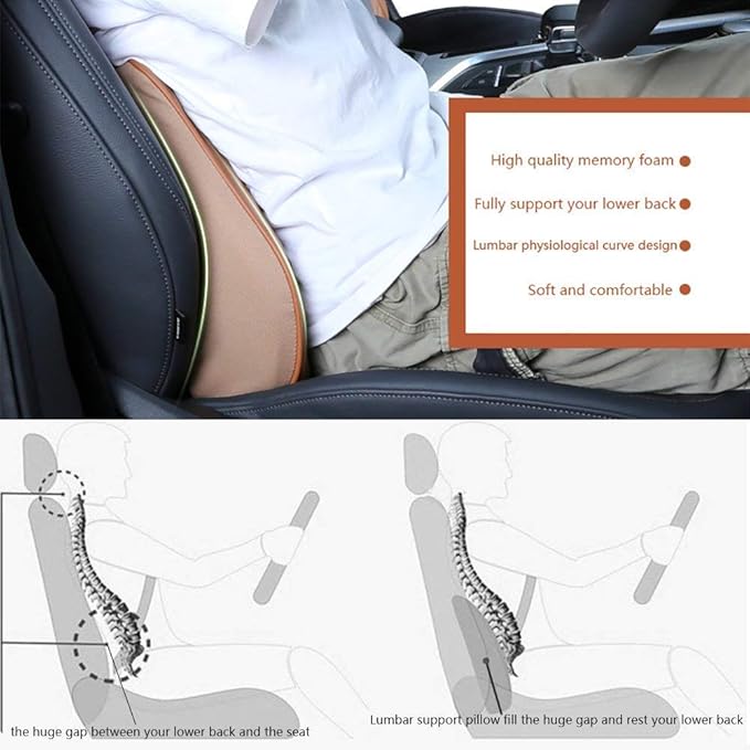 PU Soft Leather Lumbar Cushion,Car Seat Lower Back Support Pillow with Soft Memory Foam,Comfortable for Car Driving & Home Office Computer Chairs Back Pain Relief Corrects Posture