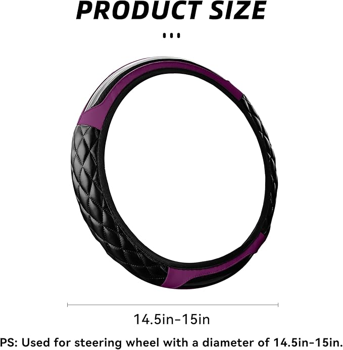 Car Steering Wheel Cover, 14.5-15inch Leather Anti-Slip Car Wheel Cover Protector, Safety Comfortable Desgin, Universal Auto Steering Wheels Accessories for Cars Truck SUV (Purple)