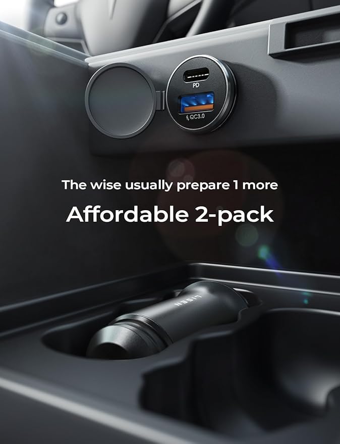 LISEN USB C Car Charger Adapter [2 Pack] [Mini & Metal] Cigarette Lighter USB Charger Fast Charging [PD QC 3.0] USBC Car Phone Charger for iPhone 15 Pro Max Plus 14 Samsung Galaxy S23 iPad Pro, Purple