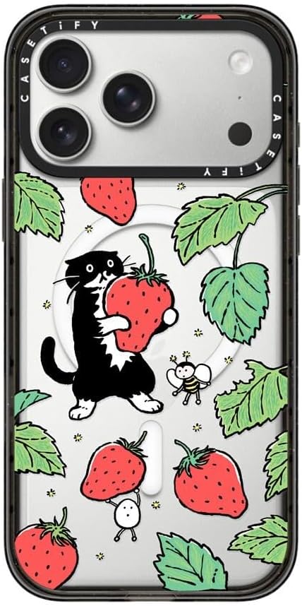 CASETiFY Impact iPhone 17 Pro Max Case [Slim/Compatible with Magsafe / 8.2 ft. 4X Military Grade Drop Protection] - Strawberry and Mo - Clear Black
