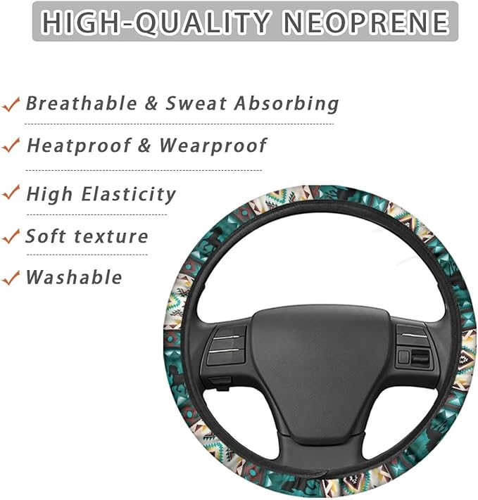 SEANATIVE Universal 15 inch Auto Car Steering Wheel Cover Aztec Tribal Horse Neoprene Car Steering Wheel Protector Cover fit Most Van Truck SUV