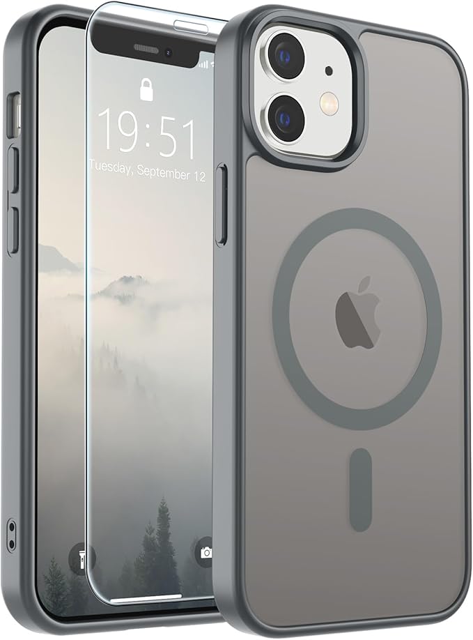SUPFINE Magnetic for iPhone 12 Mini Case & iPhone 13 Mini Case (Compatible with MagSafe) (Military Grade Drop Protection) Slim Translucent Matte Shockproof Phone Cover,Gray