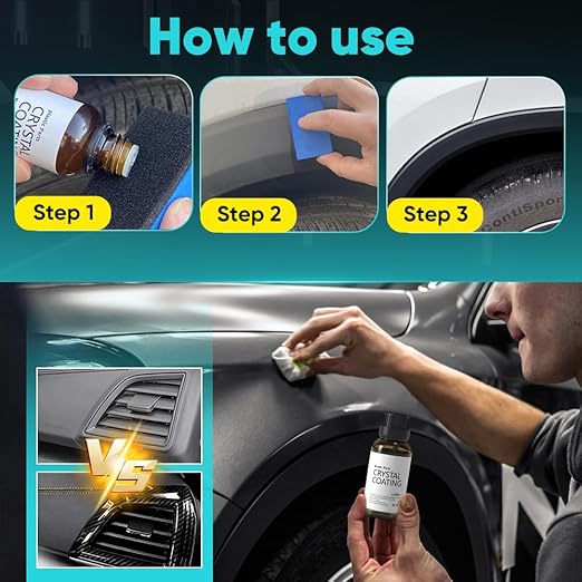 Crystal Coating for Car Plastic Parts - Plastic Trim Restorer to Restore Faded Surfaces - Long Lasting Shine, Easy Wipe-On for Dashboard, Door Panels & Exterior Trim (1)