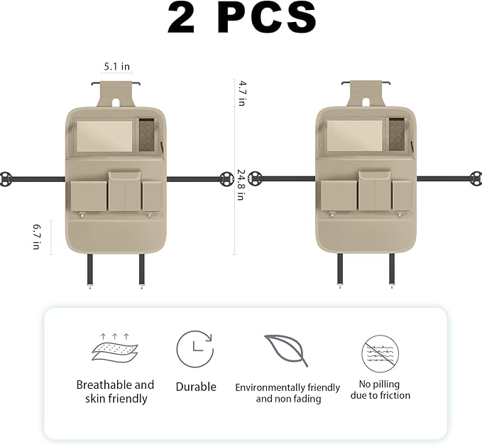 XDV Car Seat Organizers,Multi-functional Back Seat Protectors, Storage Pouches, and Tray Holders (for Cars, Kids, Seat Back and Rear Seats) (Plain Beige, 2 Pcs)