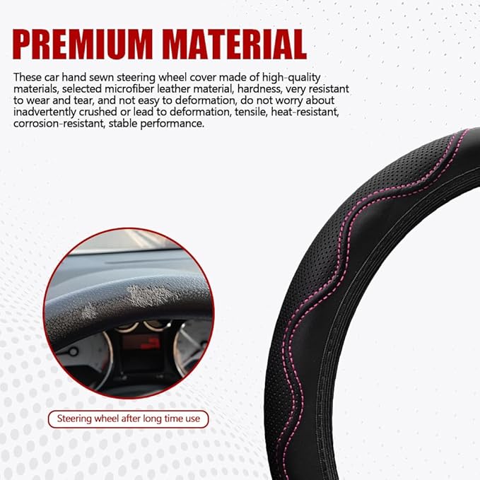 Car Steering Wheel Cover, 14.5-15 Inch Comfortable Grip Microfiber Leather Non-Slip Wheel Cover, Auto Elastic Breathable Wheel Steering Protector, Universal Interior Accessories Fit Vehicles