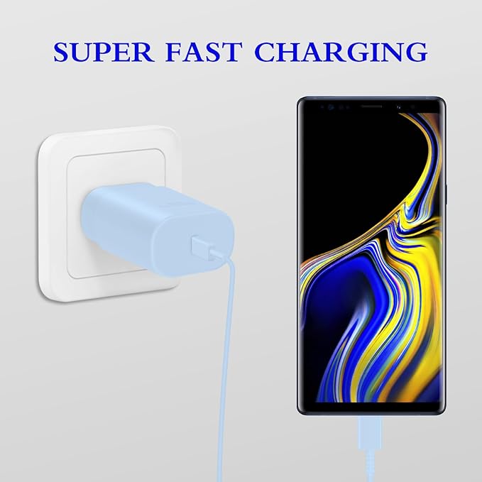 Type C Charger, 2-Pack 25W Type C Fast Charging Block with 6ft USB C Charger Cable Compatible with Galaxy S23 Ultra/S23+/S22/S21/S20/Phone 16/16 Plus/16 Pro Max/15/15 Pro Max/15 Plus-Blue