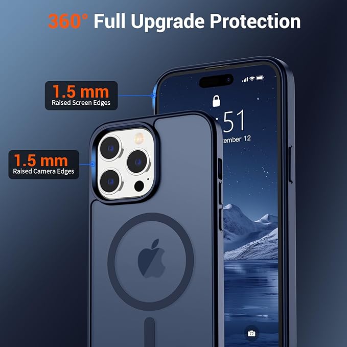 SUPFINE Magnetic for iPhone 14 Pro Case with Screen Protector (Compatible with MagSafe) (Military Grade Drop Protection) Translucent Matte Shockproof Phone Cover,Dark Blue