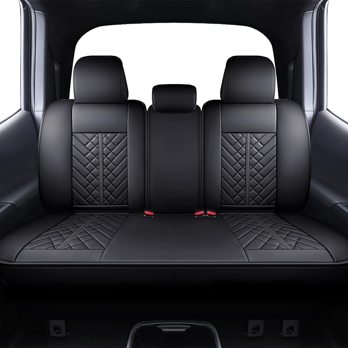 Tomatoman Tacoma Car Rear Seat Covers 2005-2025 2026 Access Double Extended Cab TRD Sport Offroad Limited SR5 V6 Truck with Waterproof Faux Leather Back Cushions(Rear Seat/Black)