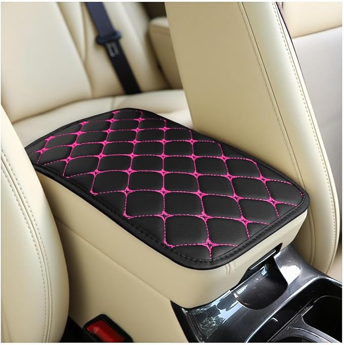 Car Center Console Cushion Pad, PU Leather Vehicle Armrest Cover Protector, Anti-Scratch Automotive Interior Arm Rest Seat Box Mat Accessories, Universal for SUV Sedan Truck (Black/Rose Red)