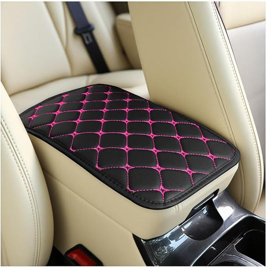 Car Center Console Cushion Pad, PU Leather Vehicle Armrest Cover Protector, Anti-Scratch Automotive Interior Arm Rest Seat Box Mat Accessories, Universal for SUV Sedan Truck (Black/Rose Red)
