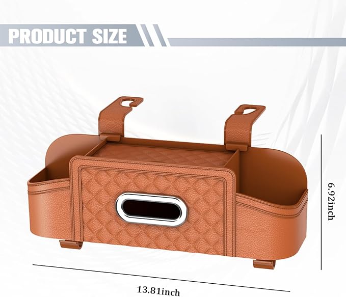 Car Backseat Organizer, 4-in-1 Multifunctional Vehicle Seat Back Tissue Box with Cup Holder & Hook, Auto Backseat Hanging Storage Box for Bag Phone Drink, Universal for Vehicles (Orange)