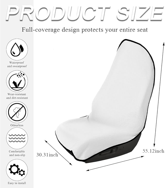 Waterproof Car Towel Seat Cover, Sweating Non-Slip Premium Towel Carseat Cover Protector, Universal Soft Machine Washable Car Truck SUV Front Seat Cover for Gym Workout Beach Hiking (White)